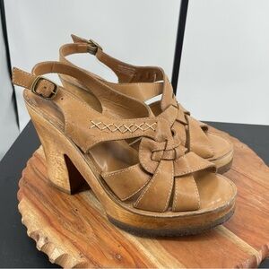 Report Portia Womens 10 4.5" Heel Slingback Sandal Leather Upper Wooded Platform